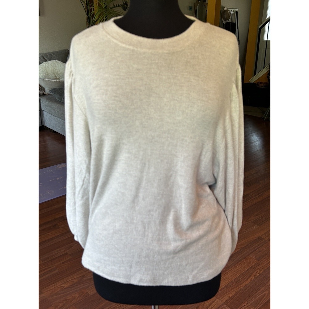 MAGASCHONI‎ Womens Sweater SZ M Balloon Puff Sleeve Gray Knit Minimal Neutral